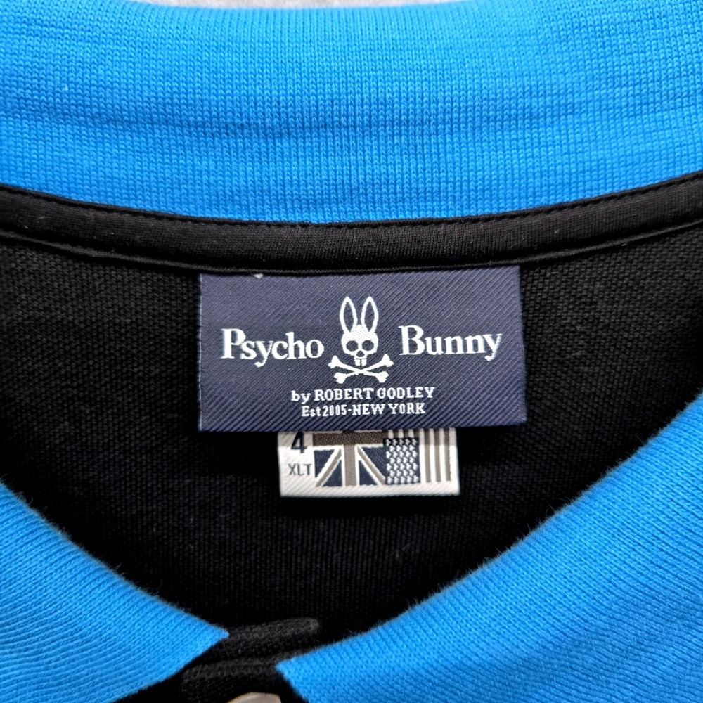 Psycho Bunny Black Blue Contrast Trim Pima Cotton Polo Shirt EUC Big & Tall 4XLT - Picture 4 of 14